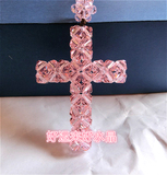 新款水晶十字架汽车挂件粉色高档饰品基督教车吊饰车内饰品保平安