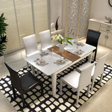 现代简约 多人钢化玻璃餐桌折叠伸缩圆餐桌椅组合一桌四椅六椅