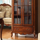 美式实木两门书柜书架复古美式单个书柜1.2米双门玻璃门实木书柜