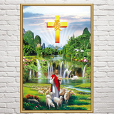 最新款钻石画满钻耶稣牧羊图客厅十字架贴钻十字绣基督教圆钻包邮