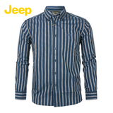 jeep吉普专柜男装秋冬厚款大码长袖纯棉条纹衬衫衬衣JW12WH026