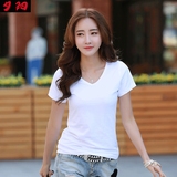 2016夏装新款短袖t恤女韩版v领18-24周岁上衣宽松修身纯棉白色T恤