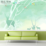 梵高 北欧宜家麋鹿壁画 小清新绿色电视背景墙纸欧式创意沙发壁纸