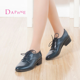 Daphne/达芙妮2015秋正品 低跟英伦学院风女鞋圆头系带深口单鞋子