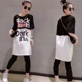 孕妇装夏装2016新款时尚短袖休闲套装韩版宽松大码黑白拼接套装薄
