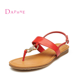Daphne/达芙妮2015夏季专柜  潮流学院风夹趾坡跟一字扣女凉鞋