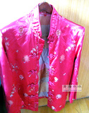 老旧物件收藏80年代玫瑰红花尼龙绸缎中式袄面影视道具布置橱窗等
