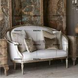 现货美式实木沙发 法式路易十六仿古做旧双人沙发手工雕花2人沙发