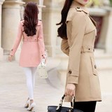 2016春秋装新款韩版女式外套显瘦百搭双排扣中长款大衣气质风衣女
