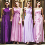 2015新款修身晚礼服伴娘礼服长款紫色秋冬季主持人女年会晚装礼服