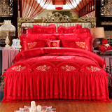 新款婚庆大红四件套床单枕套被套多件套结婚用床上用品1.8/2m包邮