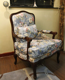 圣奇尼家居 美式混搭实木雕花单人沙发椅 美式田园风格 富贵蓝色