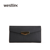 Westlink/西遇2016夏季新款  头层牛皮横款按扣长款信封女钱包
