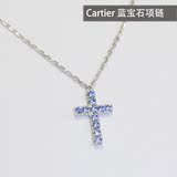 Cartier 蓝宝石 18K白金 镶嵌 十字架 99新 项链 日本中古 保证书