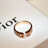 日韩时尚字母镶钻开口戒指女 欧美甜美百搭气质18K玫瑰金指环饰品