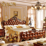 法莉娜 美式双人床新古典皮艺实木床1.8米 欧式床深色卧室家具R05