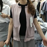 韩国2016春装新款纯色马甲FEIDING非町短款无袖针织马夹背心开衫
