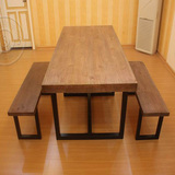 美式铁艺实木餐桌椅组合长方形办公桌多人会议桌电脑桌书桌