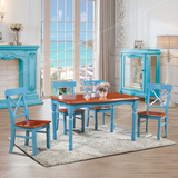 地中海餐桌 美式乡村餐桌 简约 蓝色象牙白餐厅餐桌椅组合 包物流