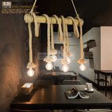 设计师个性竹筒竹子长方形麻绳吊灯客餐厅咖啡厅服装店过道装饰灯