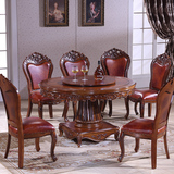 美国红橡木餐桌欧式圆桌全实木餐桌椅深色美式饭桌1.35-1.5-1.8米