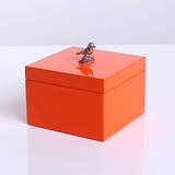 美式北欧式法式橙色饰品盒 木质漆器首饰盒金属小鸟样板房软装饰