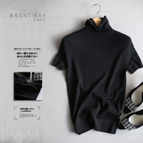 Brontibay2016春夏新款高领黑色短袖显瘦薄款打底衫羊毛针织衫女