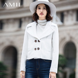Amii冬装新款 艾米女装大码翻领双排扣短款羊毛大衣毛呢外套