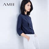 Amii2016春装 艾米女装立领不规则长袖女士衬衣大码衬衫