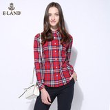ELAND衣恋16年春季新品英伦格纹长袖衬衫EEYC61202E专柜正品