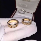 Cartier卡地亚18k金love螺丝宽窄版单彩钻满天星男女明星对戒指环