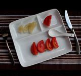 日式长方形陶瓷三格盘快餐盘分格盘菜盘米饭碗早餐盘子料理盘