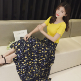 2016夏季新款韩版女装短袖套装印花裙子韩版修身两件套连衣裙长裙