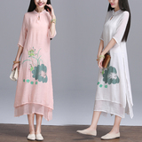 中国风女装长款连衣裙女改良复古中式汉服长款旗袍裙修身显瘦