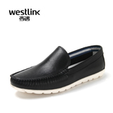 Westlink西遇男鞋2016夏季新款真皮男圆头低跟平底套脚休闲皮鞋