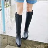韩版超显瘦雨鞋雨靴高筒骑士马靴平跟长筒水鞋女士马丁靴搭扣套鞋
