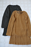 日本原单扭花麻花纹打底裙长袖针织布面料连衣裙姜黄 橄榄绿两色