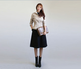 韩国代购2015秋冬女装新款简约立领修身显瘦夹克口袋肩章工装外套