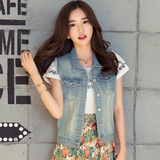 2016夏季新款女装韩版大码学生简约显瘦牛仔马甲女短款修身小外套