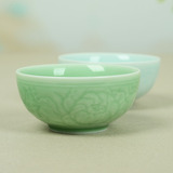 龙泉青瓷碗陶瓷饭碗花卉牡丹碗五洲碗面碗汤碗 创意中式碗碟套装