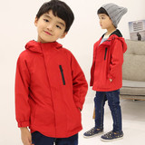 韩版男童风衣加厚黑儿童加绒上衣秋冬90宝宝男孩加绒外套红色130