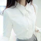 2016韩范秋冬长袖白衬衫女春装新款含棉尖领打底衬衣女打底衫 女