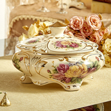 欧式高档古典象牙陶瓷奢华描金收纳罐储物罐首饰盒摆件