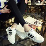 2016女生春休闲三条杠女鞋韩版贝壳头透气学生平跟板鞋运动鞋跑步