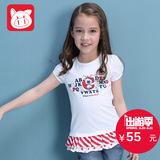 小猪班纳女童童装2016夏装新款儿童针织印花短袖T恤圆领卡通上衣