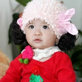 韩版女宝宝婴幼儿假发帽子女童可爱粉色公主秋冬保暖帽1-2-3-4岁