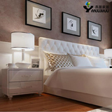 新款简约现代皮质床 清晰简洁环保软床  时尚白色钢琴烤漆床边