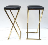 香槟金小方凳时尚简约吧台凳吧凳梳妆凳不锈钢高脚凳真皮沙发凳子