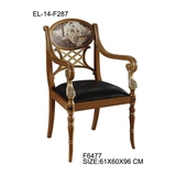 欧式椅子手绘实木桦木 土黄色描金古典花纹绘画休闲餐椅扶手围椅