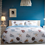 北欧地中海风格海洋贝壳纯棉床品酒店客栈蓝色四件套被套床上用品